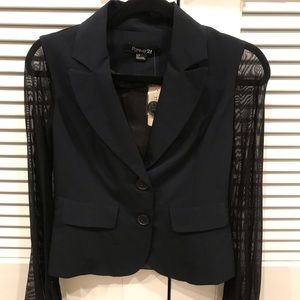 Waist length sheer sleeve blazer